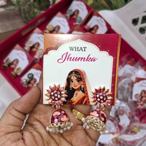 Designer gift Jhumka Earrings for <b>Wedding</b> Favors, Mehndi Sangeet Guest <b>Keepsakes</b> in Assorted Colors and Designs - Product Image 3