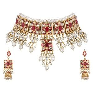 Collier choker indien classique pour femme, pour mariage, fiançailles, anniversaire, fête, vert, cristal traditionnel, Kundan, fausse perle, alliage d'or, cadeau - Product Image 3