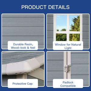 Abri de jardin en plastique en résine de 4 pieds x 6 pieds avec porte verrouillable gris pour pelouse arrière-cour (W540S00020) - Product Image 5