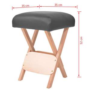 Tabouret de massage pliable en similicuir noir (100% PVC) en bois massif, élégant et confortable, pour thérapeutes - Product Image 5