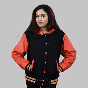 Corps 100% laine personnalisé de haute qualité et manches en cuir de vachette véritable avec capuche veste Letterman Varsity pour hommes et femmes - Product Image 1
