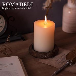 Portavelas de madera estilo rústico - Portavelas de pilar para centro de mesa, bandeja pequeña elevadora, plato redondo de madera, pedestal - Product Image 4