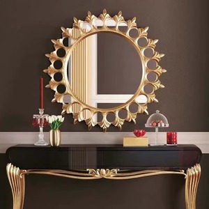 <b>Ornate</b> <b>Gold</b> Sunburst Handmade Contemporary Wall <b>Mirror</b> with Alternating Circle and Leaf Motif From REHMAN CRAFT - Product Image 1