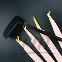 Outils pour cils Pince à épiler pour extension de cils Pointe diamantée rose clair en acier inoxydable durable Logo personnalisé avec pointe en or