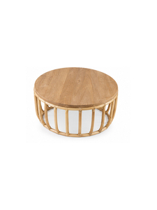 Table basse ronde moderne en rotin avec plateau en teck massif, meubles de salon faits à la main, style côtier - Product Image 2