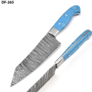 Couteau de chef professionnel en acier Damas de haute qualité, manche en résine, étui en cuir, design ambidextre, finition hautement polie - Product Image 4