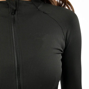 New Latest <b>Women</b> Full Zipper Collar Design Arm Hole <b>Long</b> Sleeve <b>Shirt</b> Fitness Yoga Top Short Length Gym Muscle Fit High Collar - Product Image 4
