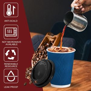 Confezione da 50 Bicchieri di Carta Usa e Getta da 350 ml con Coperchio, Isolati Termicamente, a Parete Ondulata, per Bevande Calde - Product Image 2