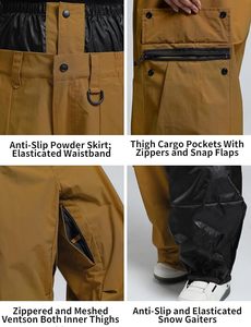 Men's Brown Waterproof Ski <b>Pants</b> With Cargo Pockets And Button Closure For Snow Sports - Product Image 4