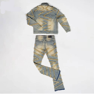 Custom Men's Denim Jeans 100% Polyester Casual Embroidered Acid Wash Vintage Double Baggy Plus Size <b>Sets</b> Quick Dry - Product Image 2