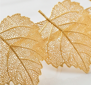 Anillos de Servilleta con Diseño de Hoja en Oro, Porta Servilletas Metálicos de Lujo para Bodas, Accesorios Especiales para Cocina y Bodas - Product Image 3