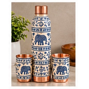 Handmade Copper <b>Water</b> <b>Bottle</b> Set with Floral Design Portable Drinkware for Travel and <b>Daily</b> Use - Product Image 2
