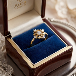 Anillo de Aniversario de Diseño con Cinco Diamantes Reales para Mujer, Oro Amarillo de 14K | Anillo de Joyería Elegante con Diseño Floral para Regalo de Compromiso o Boda - Product Image 2