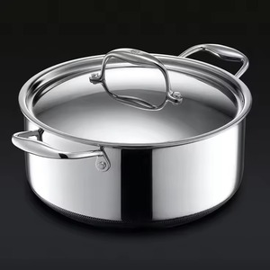 Casserole en acier inoxydable avec couvercle, pot rond en métal durable, poignée en bois, extérieur poli, compatible induction - Product Image 5