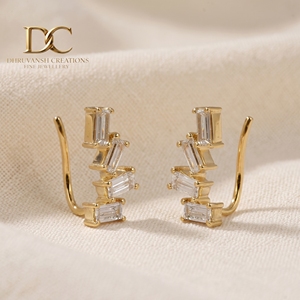 Boucles d'oreilles pendantes en or jaune massif 9K, style ethnique, avec diamants de laboratoire certifiés IGI, taille brillant, bijoux personnalisés pour femme - Product Image 3