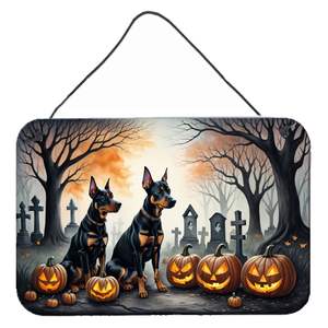 Doberman Pinscher Spooky Halloween pared puerta colgante impresiones nuevo aluminio Metal cocina pared Bar baño placa Multicolor hogar - Product Image 1