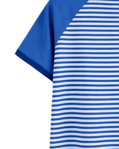 T-shirt Raglan Rayé Bleu et Blanc Personnalisé pour Homme en Coton, Décontracté d'Été, Manches Contrastantes, Col Rond – Fournisseur et Fabricant OEM - Product Image 6