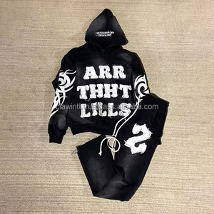 Vêtements et fabricants de vêtements Pantalons de survêtement évasés personnalisés délavés à l'acide Costumes de survêtement Streetwear vintage Survêtements délavés au soleil pour hommes - Product Image 6