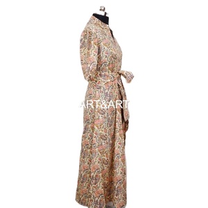 Robe midi à col en V pour femme, en coton doux, imprimé floral, manches courtes, style bohème, pour mariages, occasions décontractées, tenue de soirée, naturelle et écologique - Product Image 4