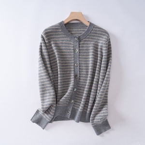 Factory Direct Sale High Quality Women's Single Breasted Round Neck Striped Knitted <b>Cardigan</b> for Autumn Season - Product Image 1