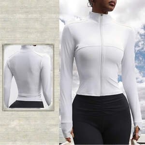 Veste de yoga pour femme grande taille de haute qualité avec fermeture éclair intégrale, respirante, séchage rapide, sans coutures, extensible dans quatre directions, légère, avec logo frontal - Product Image 4