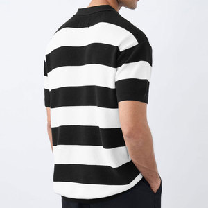 Polo de Punto a Rayas para Hombre, Manga Corta, Casual, Bloques de Color Blanco y Negro, Corte Regular - Product Image 3