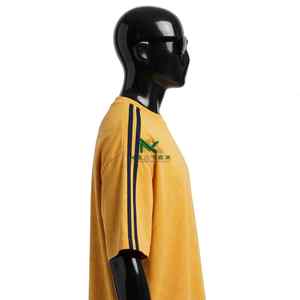 NEXTEX Unisex Sleeve <b>Stripe</b> <b>T</b> <b>Shirt</b> Mustard Navy Soft Cotton Jersey Crew Neck Casual Tee <b>Shirt</b> - Product Image 4