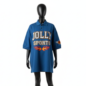 Camiseta polo transpirable para mujer, de algodón piqué GSM grueso, color azul oscuro, corte holgado, con logo personalizado impreso en caliente. Camisetas polo para mujer. - Product Image 1