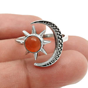 Natural Carnelian Gemstone Faceted Sun And Moon Cut Designer <b>Rings</b> <b>Crafted</b> From 925 Sterling Silver Handmade Bohemian <b>Rings</b> - Product Image 4