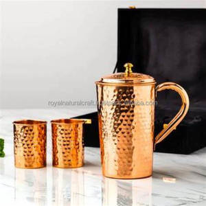 Jarra de cobre de la mejor calidad, artículos para bebidas de 50 Oz en relieve con perilla de latón, jarra de agua de cobre, jarra chapada en cobre con vino de Punta cóncava - Product Image 1
