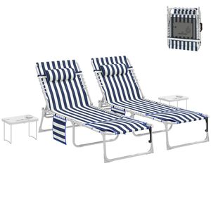 Set di 2 Sedie Pieghevoli Blu e Bianche per Prendere il Sole, Arredamento da Giardino per Esterni - Product Image 5