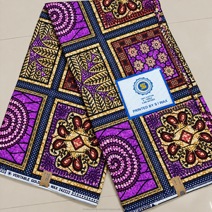 Blue Green Premium African Wax Print Ankara Fabric with Geometric Floral Pattern for Women Dressmaking - Product Image 3
