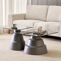 Table basse carrée moderne de style nordique avec plateau en verre fumé et base en métal, ensemble de tables à niveaux pour salon, mobilier de maison
