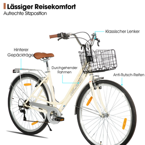 <span class=keywords><strong>Bicicleta</strong></span> Urbana JOYKIE HILAND para <span class=keywords><strong>Mujer</strong></span>, 7 Velocidades, Cuadro de Acero Hi-ten, Frenos V Delanteros y Traseros, Cuadro Bajo, Cesta Incluida - Product Image 4