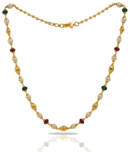 Ethnic <b>Jewelry</b> For Women Gold Plated Beads Necklace With Pearl Red <b>Green</b> Beads Traditional Daily Wear - Product Image 2