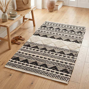 Wool Cotton Scandinavian Area Rug with Geometric Woven Pattern in Soft Grey Tones - Product Image 2