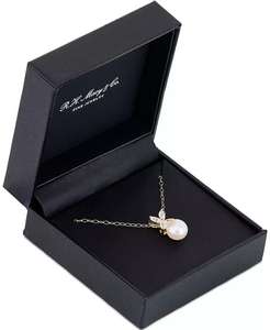 Perla cultivada de agua dulce (8mm) y zafiro blanco cultivado en laboratorio (3/4 CT. T. W.) Collar Colgante Flor En 14K Chapado En Oro Sterling Si - Product Image 4