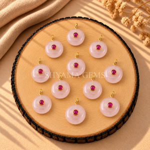 Pendentif rond en quartz rose incrusté de 15 mm pour créations de bijoux romantiques, colliers faits à la main, fournitures d'artisanat, vente en gros - Product Image 3