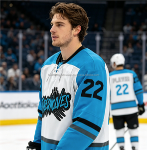 Maillot de hockey sur glace personnalisé pour hommes, couleurs et logo sur mesure, écologique, col en V, manches longues, respirant, en mesh, uniforme d'équipe - Product Image 1