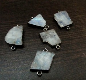 Natural White <b>Rainbow</b> Moonstone Slice Connector Free Form Double Loop 1 Inch <b>Top</b> Electroplated Charms - Product Image 3