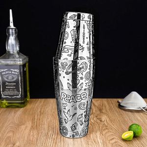 Custom Logo <b>Engraved</b> Peace Theme 850/550ml 304 Stainless Steel Beverage Martini Cocktail Mixing Shaking <b>Tool</b> Boston Shaker Tins - Product Image 1