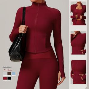 Vêtements de fitness pour femmes, hauts de yoga sans couture, couleurs unies, manches longues, crop tops de sport, ensembles de yoga respirants et à séchage rapide - Product Image 1