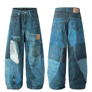 Jean ample pour homme, coupe large, avec patch imprimé, design tendance, en denim, pour printemps, été, automne, personnalisable avec logo - Product Image 3