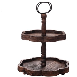 Natural Finish Handmade Wooden Two <b>Tier</b> <b>Cake</b> <b>Stand</b> Round Dessert Display Rack - Product Image 2