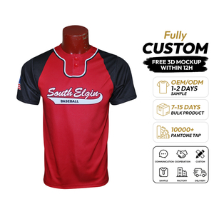Maßgeschneidertes Sublimations-Baseballtrikot South Elgin Unisex Rot-Schwarz Kurzarm Feuchtigkeitsableitend Erwachsenen-Teamkleidung Vorderseitiger Aufdruck - Product Image 1