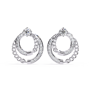 Boucles d'oreilles créoles en diamant de laboratoire, taille brillant rond, certifiées IGI, avec chaîne en argent, bijoux de mariage - Product Image 4