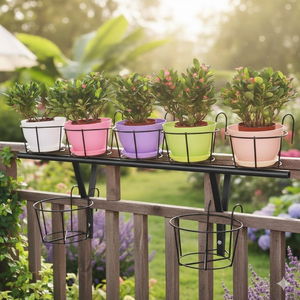 Metal Hanging <b>Plant</b> Pot Holder Balcony Railing Planter <b>Basket</b> Iron Flower Pot Stand Outdoor Indoor Garden Fence Hanging Planter - Product Image 3