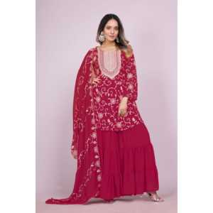 Conjunto elegante de mujer de diseño Georgette Sharara con bordado Dupatta - Product Image 5