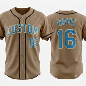Camiseta de Béisbol Personalizada para Hombre, Marrón y Azul, Número 16, Impresión Serigrafiada, Manga Corta, Corte Regular, Transpirable, Ropa Deportiva de Malla - Product Image 1
