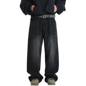 Jeans en denim décontractés pour hommes, coupe large, style urbain, pantalon ample vintage, vêtements streetwear - Product Image 1